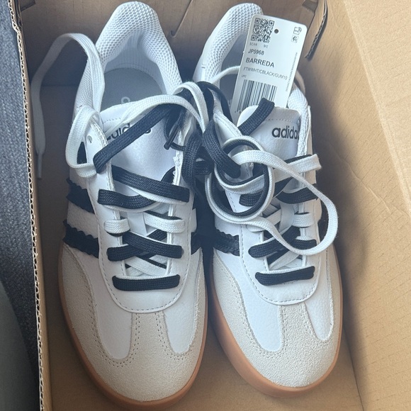 adidas Shoes - adidas Barreda White Black Gum-Soled Sneakers